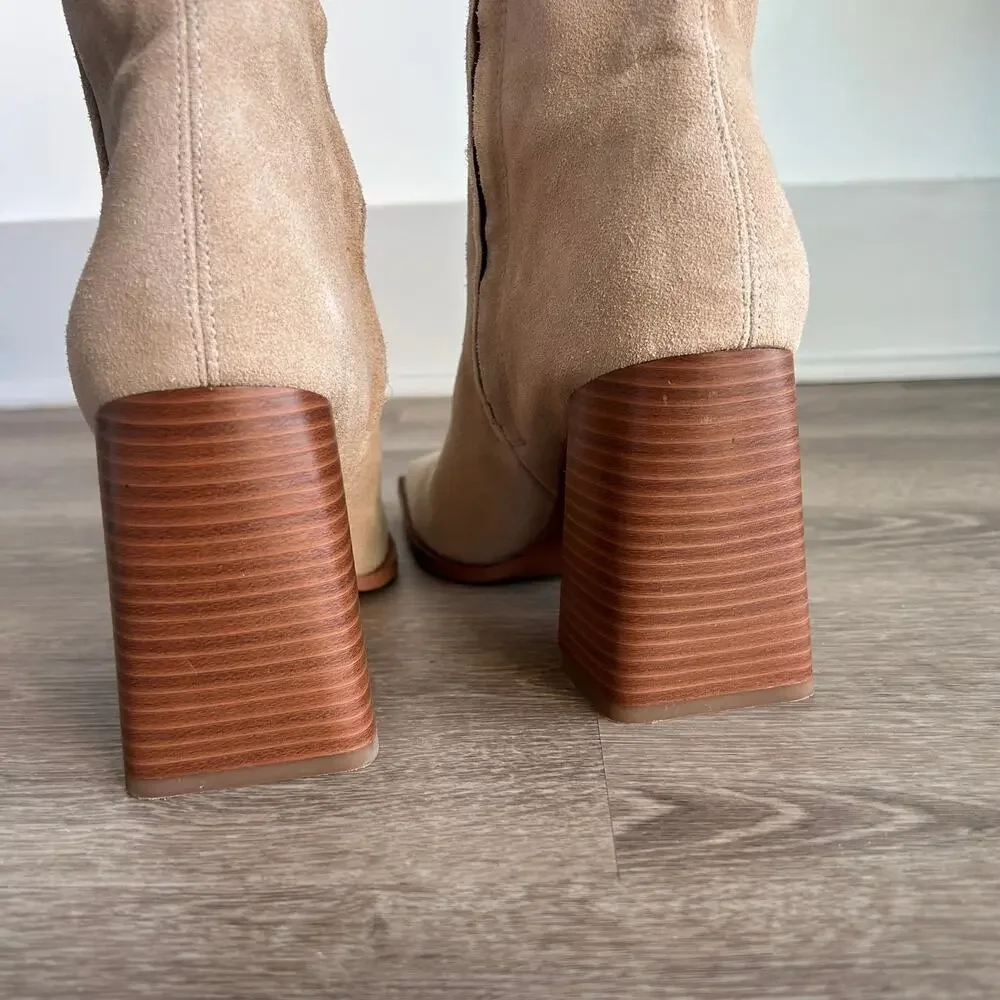 Sam Edelman Ivette Suede Ankle Booties Sesame Square Toe‎ Block Heel Size 9